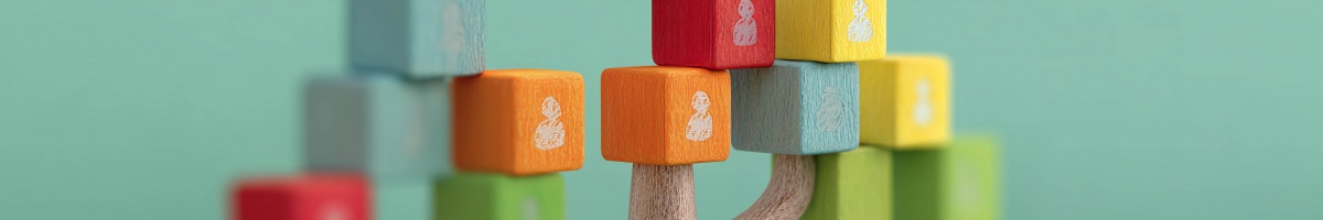 Multi-colored wooden blocks arranged in a social netwrok.